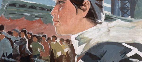 A Chinese revolutionary propaganda billboard in Zibo, a city in Shantung province of China on January 28, 1979 shows a young woman with a dynamic backdrop of workers, planes and a speeding train A Chinese revolutionary propaganda billboard in Zibo, a city in Shantung province of China on January 28, 1979 shows a young woman with a dynamic backdrop of workers, planes and a speeding train - Sputnik International