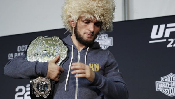 Khabib Nurmagomedov attends a news conference after the UFC 229 mixed martial arts event Saturday, Oct. 6, 2018, in Las Vegas - Sputnik International