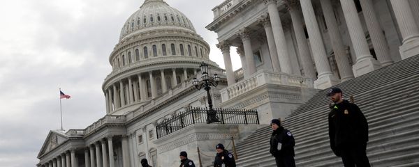 Capitol Hill Police officers look on as activists gather at the US Capitol to protest President Donald Trump's executive actions on immigration in Washington January 29, 2017 - Sputnik International