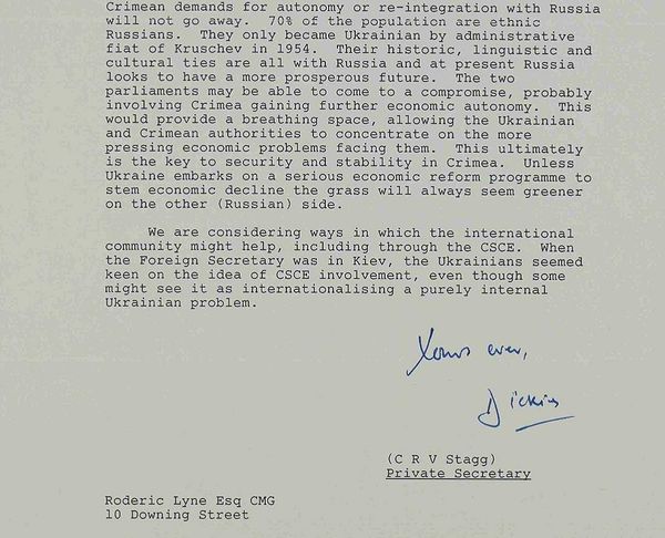 FCO memo to PM Major re Crimean drive for re-integration with Russia FCO memo to PM Major re Crimean drive for re-integration with Russia - Sputnik International