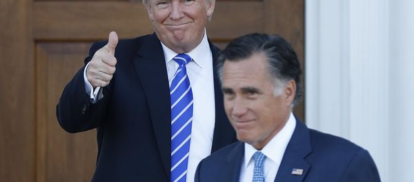 In this Nov. 19, 2016, file photo, shows President-elect Donald Trump giving the thumbs-up as Mitt Romney leaves Trump National Golf Club Bedminster in Bedminster, N.J. In this Nov. 19, 2016, file photo, shows President-elect Donald Trump giving the thumbs-up as Mitt Romney leaves Trump National Golf Club Bedminster in Bedminster, N.J. - Sputnik International