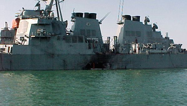(FILES) This Handout file photo taken October 12, 2000 shows the port side of the guided missile destroyer USS Cole damaged after a suspected terrorist bomb exploded during a refueling operation in the port of Aden in Yemen. (FILES) This Handout file photo taken October 12, 2000 shows the port side of the guided missile destroyer USS Cole damaged after a suspected terrorist bomb exploded during a refueling operation in the port of Aden in Yemen. - Sputnik International
