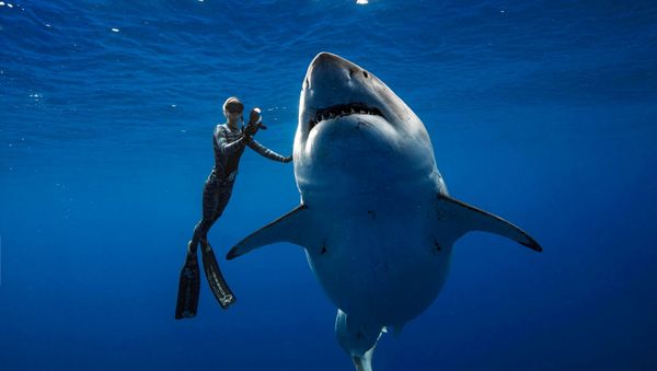 A shark said to be 'Deep Blue', one of the largest recorded individuals, swims offshore Hawaii, U.S., January 15, 2019 in this picture obtained from social media on January 17, 2019. - Sputnik International