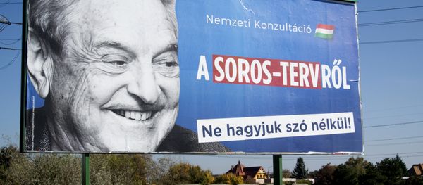 A billboard with a poster of Hungarian-American billionaire and philanthropist George Soros with the lettering National consultation about the Soros' plan - Don't let it pass without any words is seen in the 22nd district of Budapest on October 16, 2017 A billboard with a poster of Hungarian-American billionaire and philanthropist George Soros with the lettering National consultation about the Soros' plan - Don't let it pass without any words is seen in the 22nd district of Budapest on October 16, 2017 - Sputnik International