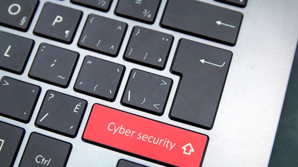 Computer keyboard with red cybersecurity button - Sputnik International
