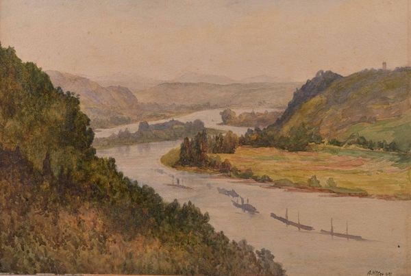 Landscape with rhine drawing-watercolor, 25,2 cm x 35,6 cm, Adolf Hitler, signed and dated lower right 1911, with a certificate of authenticity from February 7, 2018 Landscape with rhine drawing-watercolor, 25,2 cm x 35,6 cm, Adolf Hitler, signed and dated lower right 1911, with a certificate of authenticity from February 7, 2018 - Sputnik International