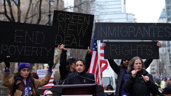 Rep. Alexandria Ocasio-Cortez (D-NY) speaks during a march organised by the Women's March Alliance in the Manhattan borough of New York City, U.S., January 19, 2019 - Sputnik International