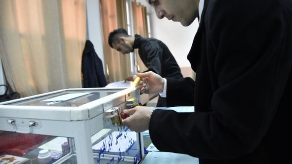 An electoral official works on a ballot box at a polling station in Algiers on November 23, 2017 as Algeria goes to the polls for local elections. - Sputnik International