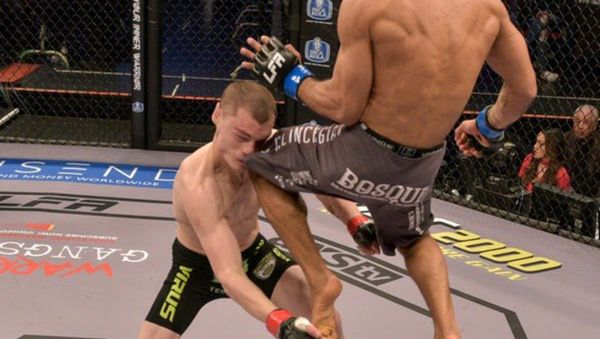 Luiz Antonio Lobo Gavinho lands a flying knee kick that knocked out Vince Fricilone at Legacy Fighting Alliance 58 in Albuquerque, New Mexico on 26 January - Sputnik International