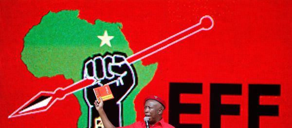 President of South Africa's radical left-wing party, the Economic Freedom Fighters (EFF), Julius Malema, holds a copy of the party's election manifesto in Soshanguve, near Pretoria, South Africa February 2, 2019 President of South Africa's radical left-wing party, the Economic Freedom Fighters (EFF), Julius Malema, holds a copy of the party's election manifesto in Soshanguve, near Pretoria, South Africa February 2, 2019 - Sputnik International