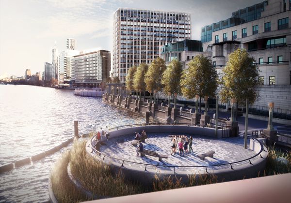 The new entrances to the giant sewage tunnel will be covered up by landscaped areas such as this one on the Albert Embankment - Sputnik International