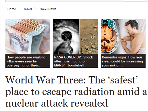 Screengrab of the Daily Express: World War Three: The 'safest' place to escape radiation amid a nuclear attack revealed Screengrab of the Daily Express: World War Three: The 'safest' place to escape radiation amid a nuclear attack revealed - Sputnik International