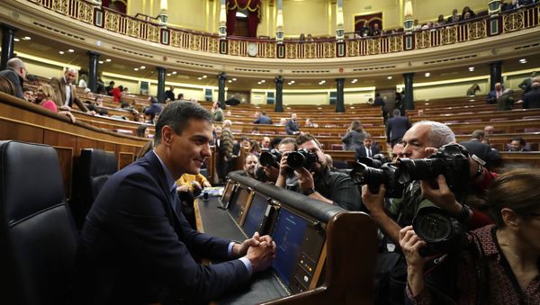 Spain's Prime Minister Pedro Sanchez is photographed at the Spanish parliament in Madrid, Wednesday, Feb. 13, 2019 - Sputnik International