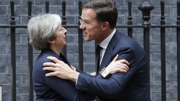Britain's Prime Minister Theresa May meets Netherlands Prime Minister Mark Rutte for a bilateral talks at 10 Downing Street in London, Wednesday, Feb. 21, 2018. Britain's Prime Minister Theresa May meets Netherlands Prime Minister Mark Rutte for a bilateral talks at 10 Downing Street in London, Wednesday, Feb. 21, 2018. - Sputnik International