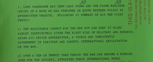 PIC 1. Extract of Lord Cranborne paper on Western policy in Afghanistan. Crown copyright The National Archives, London - Sputnik International