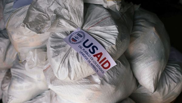 Sacks containing humanitarian aid are pictured at a warehouse near the Tienditas cross-border bridge between Colombia and Venezuela Sacks containing humanitarian aid are pictured at a warehouse near the Tienditas cross-border bridge between Colombia and Venezuela - Sputnik International