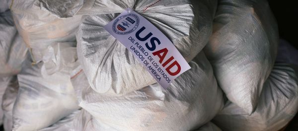 Sacks containing humanitarian aid are pictured at a warehouse near the Tienditas cross-border bridge between Colombia and Venezuela Sacks containing humanitarian aid are pictured at a warehouse near the Tienditas cross-border bridge between Colombia and Venezuela - Sputnik International