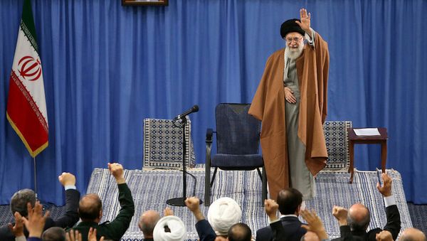 Iranian Supreme Leader Ayatollah Ali Khamenei arrives to deliver a speech during a meeting with Iranians from the East Azerbaijan province, in Tehran, Iran February 18, 2019 Iranian Supreme Leader Ayatollah Ali Khamenei arrives to deliver a speech during a meeting with Iranians from the East Azerbaijan province, in Tehran, Iran February 18, 2019 - Sputnik International