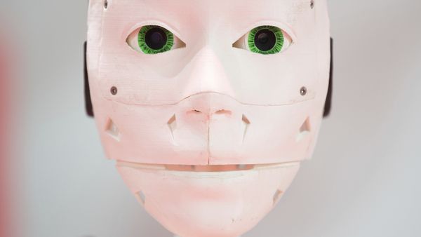 A robot face from a 3D printer, displayed by Vodafone at the technology fair CEBIT in Hannover, Germany, Monday, June 11, 2018 - Sputnik International