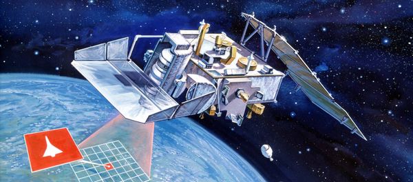 Artist conception of Space Test Program (STP) P-80-1 satellite from Defense Advanced Research Projects Agency - Sputnik International