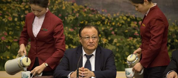 Shohrat Zakir, chairman of the Xinjiang Uyghur Autonomous Region, prepares to describe the mass internment of ethnic minority Muslims in the country’s far west as a system of training centers that saves Muslims from religious extremism by teaching them to speak Mandarin and accept modern science Shohrat Zakir, chairman of the Xinjiang Uyghur Autonomous Region, prepares to describe the mass internment of ethnic minority Muslims in the country’s far west as a system of training centers that saves Muslims from religious extremism by teaching them to speak Mandarin and accept modern science - Sputnik International