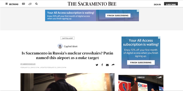 Screengrab of the Sacramento Bee story. - Sputnik International