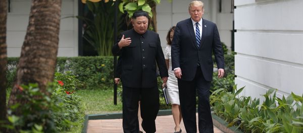 North Korea's leader Kim Jong Un and U.S. President Donald Trump talk in the garden of the Metropole hotel during the second North Korea-U.S. summit in Hanoi, Vietnam February 28, 2019 North Korea's leader Kim Jong Un and U.S. President Donald Trump talk in the garden of the Metropole hotel during the second North Korea-U.S. summit in Hanoi, Vietnam February 28, 2019 - Sputnik International