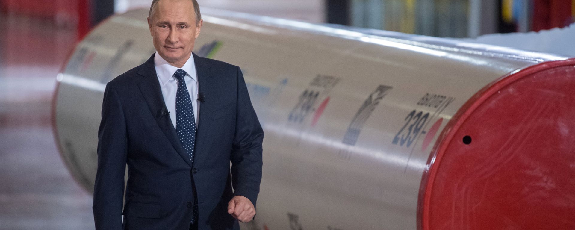 Russian President Vladimir Putin poses before section of pipeline for the Nord Stream 2 project, which Germany unilaterally froze in February after Russia recognized the Donbass republics as independent states. - Sputnik International, 1920, 19.06.2022