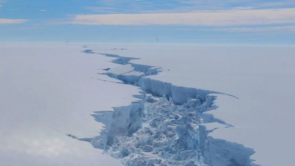 A screengrab made on July 14, 2017 from a video released by the British Antarctic Survey shows the rift in the Larsen C Ice Shelf, on the Antartic Peninsula, in February 2017.  - Sputnik International