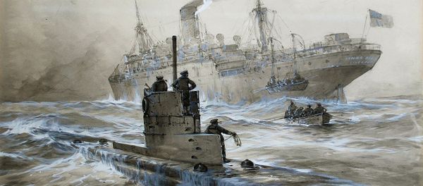 German depiction of the attack of a U-boat on the Linda Blanche during WWI, showing the disembarkation of passengers from the stricken vessel - a procedure not always done in practice - Sputnik International