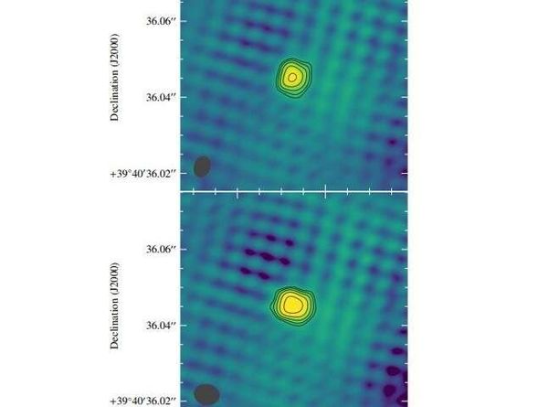 Images of FIRST J1419+3940 at 1.6 GHz with the EVN on September 18, 2018 derived from the two gain calibrations performed in Tianma - Sputnik International