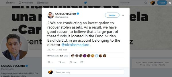 Carlos Vecchio tweets on the “Venezuelan money” in Baidilda’s fund Carlos Vecchio tweets on the “Venezuelan money” in Baidilda’s fund - Sputnik International