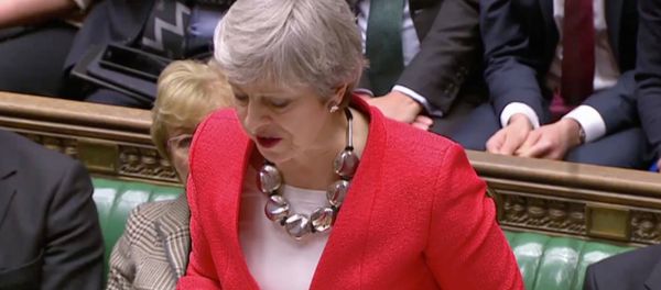 British Prime Minister Theresa May speaks after tellers announced the results of the vote Brexit deal in Parliament in London, Britain, March 12, 2019, in this screen grab taken from video. British Prime Minister Theresa May speaks after tellers announced the results of the vote Brexit deal in Parliament in London, Britain, March 12, 2019, in this screen grab taken from video. - Sputnik International