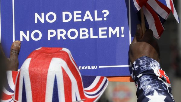 A pro-Brexit leave the European Union supporter takes part in a protest outside the House of Parliament in London, Wednesday, March 13, 2019.  - Sputnik International