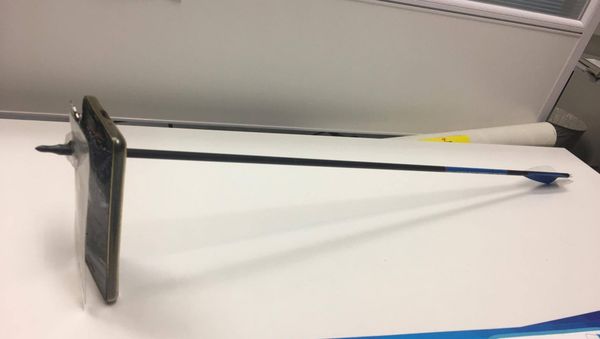 A picture shows an arrow that pierced a mobile telephone after accident in Nimbin, Australia March 13, 2019 in this picture obtained from social media on March 14, 2019. - Sputnik International