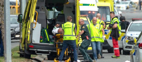 An injured person is loaded into an ambulance following a shooting at the Al Noor mosque in Christchurch - Sputnik International