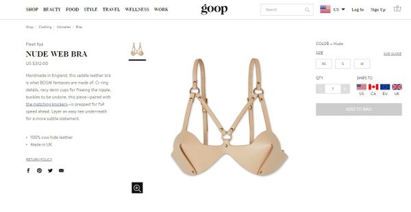 A screen from the Goop webpage displaying the nude web bra - Sputnik International