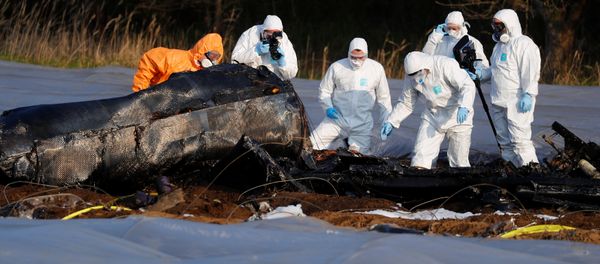 Police and forensic experts work next to the remains of a small plane that crashed near Erzhausen, Germany April 1, 2019 - Sputnik International