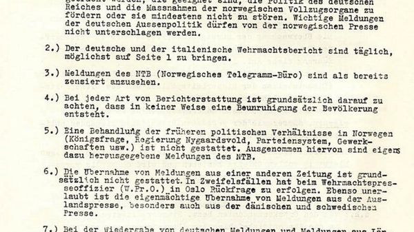 A facsimile of a German document which details how the Norwegian press was to be handled under the Nazi occupation, as it appears in the booklet found in the National Library of Israel - Sputnik International