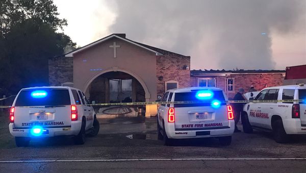 Louisiana State Fire Marshall vehicles are seen outside the Greater Union Baptist Church during a fire, in Opelousas, Louisiana, U.S. April 2, 2019 in this picture obtained from social media - Sputnik International