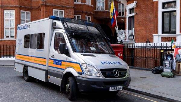 A police van is pictured outside of the Embassy of Ecuador in London on April 11, 2019, after police arrested WikiLeaks founder Julian Assange A police van is pictured outside of the Embassy of Ecuador in London on April 11, 2019, after police arrested WikiLeaks founder Julian Assange - Sputnik International