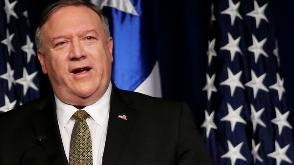 U.S. Secretary of State Mike Pompeo delivers a speech during his visit to Santiago, Chile April 12, 2019. REUTERS/Rodrigo Garrido - Sputnik International