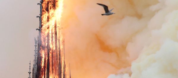 Smoke billows as fire engulfs the spire of Notre Dame Cathedral in Paris, France April 15, 2019 - Sputnik International