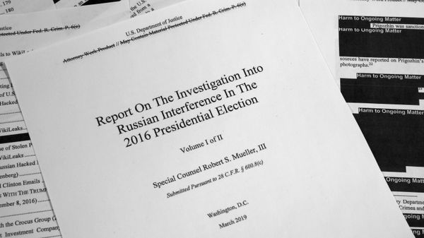 Special counsel Robert Mueller's redacted report on Russian interference in the 2016 presidential election as released on Thursday, April 18, 2019, is photographed in Washington. Special counsel Robert Mueller's redacted report on Russian interference in the 2016 presidential election as released on Thursday, April 18, 2019, is photographed in Washington. - Sputnik International