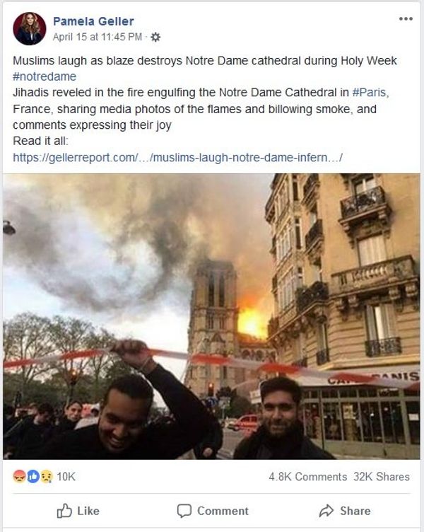 Screenshot of Pamela Geller post on Facebook - Sputnik International