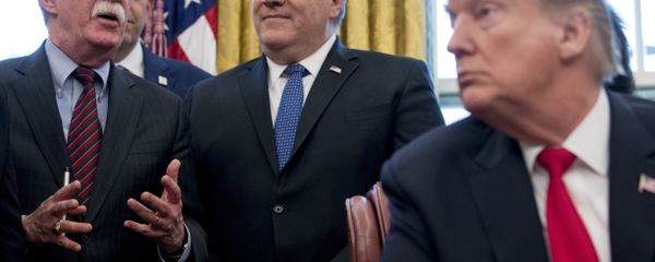 From left, National Security Adviser John Bolton, accompanied by Secretary of State Mike Pompeo, and President Donald Trump From left, National Security Adviser John Bolton, accompanied by Secretary of State Mike Pompeo, and President Donald Trump - Sputnik International