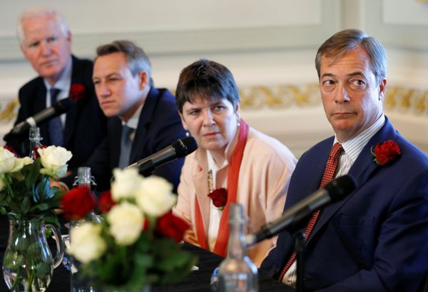Brexit campaigner and Member of the European Parliament Nigel Farage, Claire Fox, James Glancy and Matthew Patten, candidates of Brexit party, look on during a news conference by the 'Brexit Party' campaign for the European elections, in London, Britain April 23, 2019 Brexit campaigner and Member of the European Parliament Nigel Farage, Claire Fox, James Glancy and Matthew Patten, candidates of Brexit party, look on during a news conference by the 'Brexit Party' campaign for the European elections, in London, Britain April 23, 2019 - Sputnik International