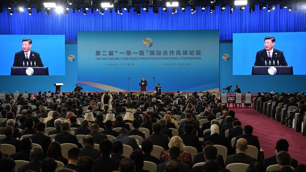 Xi Jinping speaks at the opening ceremony of the second Belt and Road forum in Beijing Xi Jinping speaks at the opening ceremony of the second Belt and Road forum in Beijing - Sputnik International