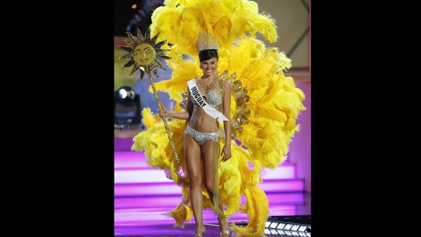 FILE - In this July 18, 2006 file photo, Miss Uruguay, Fatimih Davila, shows off a costume related to her home country during the preliminary competition for Miss Universe 2006 at the Shrine Auditorium in Los Angeles. Davila was found dead at a Mexico City hotel. City prosecutors said she was found hanged in the bathroom of one of the hotel’s rooms early Thursday, May 2 2019. - Sputnik International