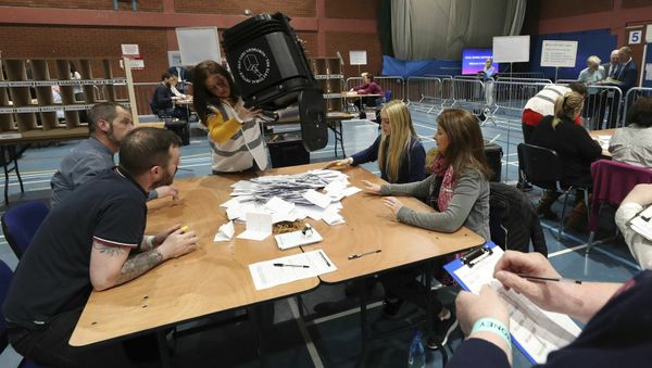 Counting of ballots begins in the Northern Ireland local elections as at Coleraine Leisure centre in County Londonderry, Friday May 3, 2019. Elections were held Thursday for more than 8,000 seats on 259 local authorities across England — although not in London — and Northern Ireland. Counting of ballots begins in the Northern Ireland local elections as at Coleraine Leisure centre in County Londonderry, Friday May 3, 2019. Elections were held Thursday for more than 8,000 seats on 259 local authorities across England — although not in London — and Northern Ireland. - Sputnik International